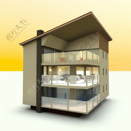 三层别墅建筑模型图片