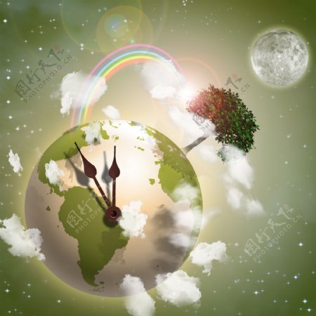 地球时钟与彩虹图片