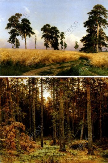 油画树木风景图片