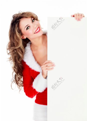 圣诞美女与广告牌图片