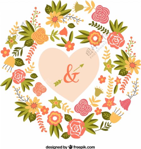 彩色圆形花卉婚礼海报矢量素材