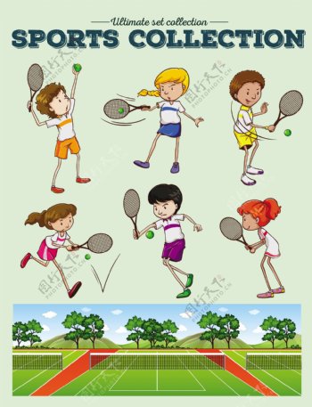 网球运动员和网球场插图