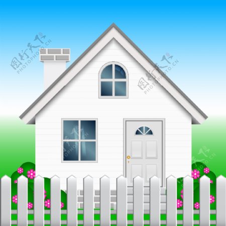 白色卡通房子和栅栏