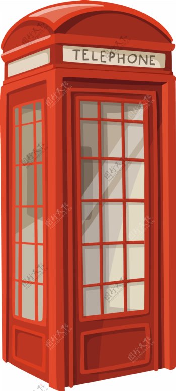 手绘红色电话厅元素