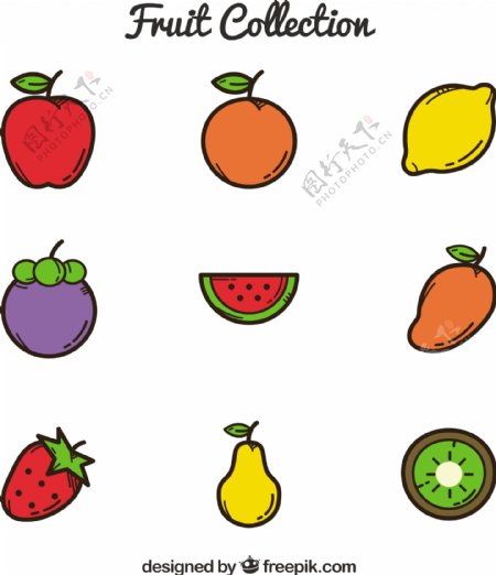手绘风格美味的各种水果矢量素材