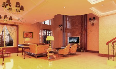 暖色调欧式客厅效果图图片