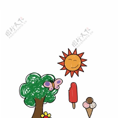手绘太阳大树冰淇淋