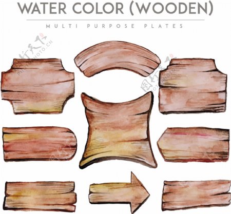 水彩风格木材标牌集合