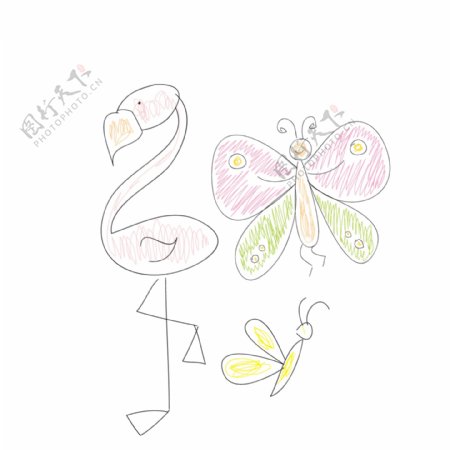 卡通手绘鸭子蝴蝶