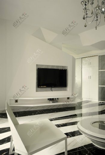 现代简约白色系客厅装修效果图