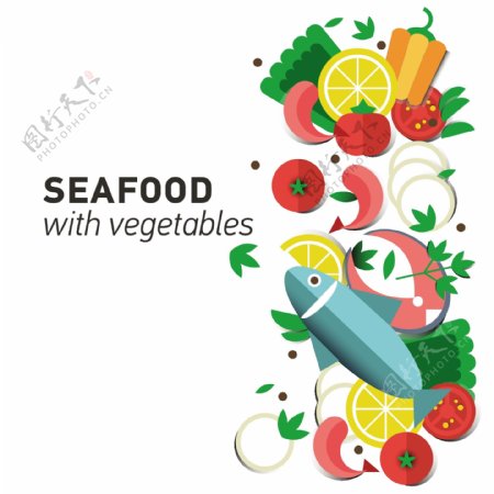 海鲜与蔬菜图案矢量素材下载