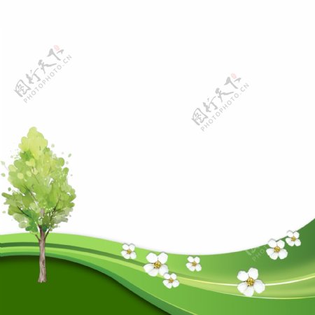 绿色大树小花朵