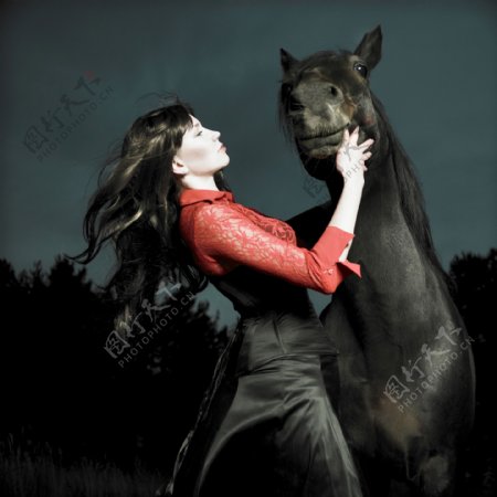 时尚美女与马匹图片