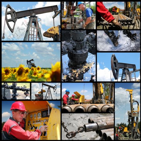 石油勘测工人和机器设备