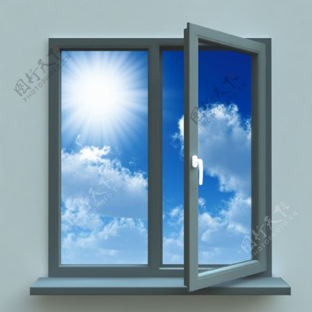 门窗里的蓝天白云图片