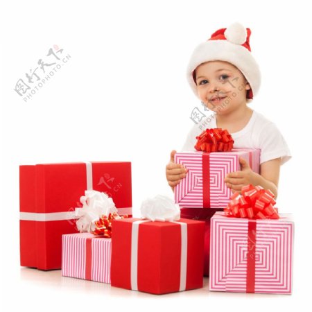 圣诞小孩与礼盒图片