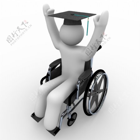 戴博士帽坐轮椅的3D小人图片