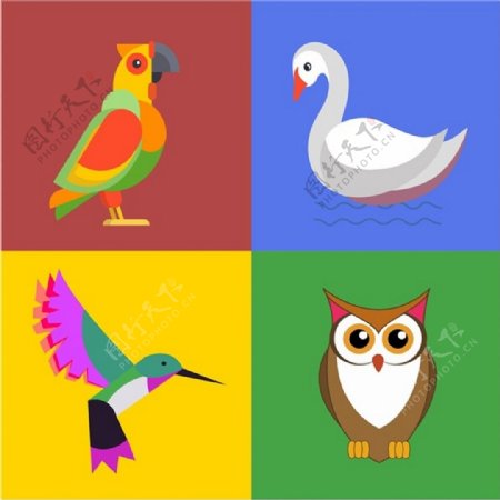 鸟儿在色彩设计免费矢量图标设置