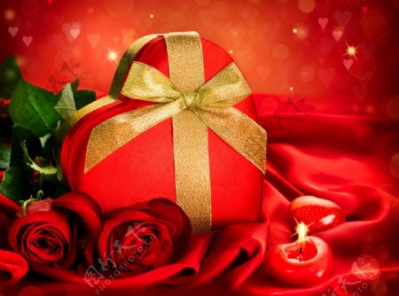 玫瑰与爱心礼物盒子图片