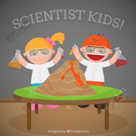 科学家与孩子火山图片
