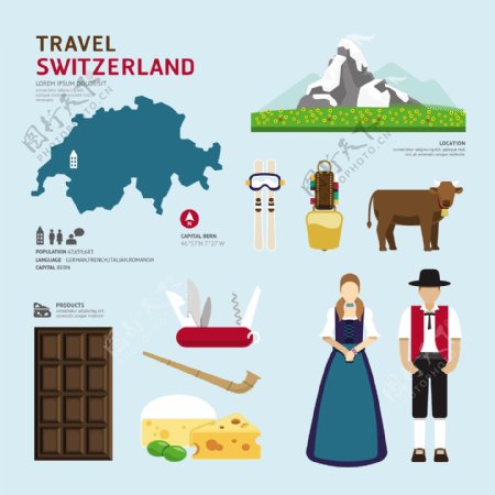 瑞士扁平旅游图片