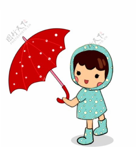 拿雨伞的卡通小女孩