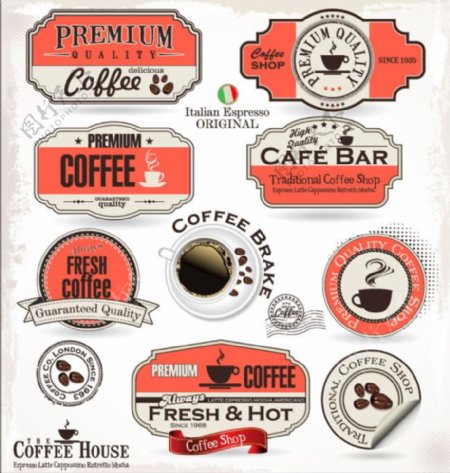 咖啡标签与贴纸矢量设计