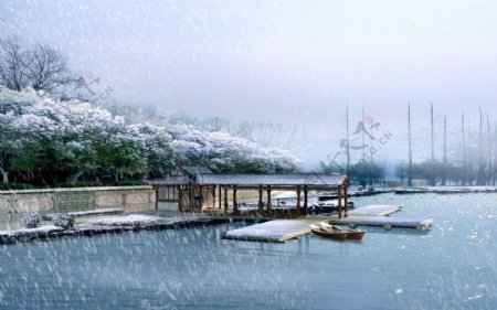 园林湖泊冬季效果图片