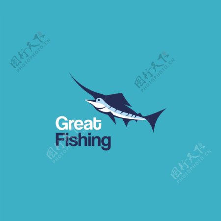 蓝色背景下的鱼标识