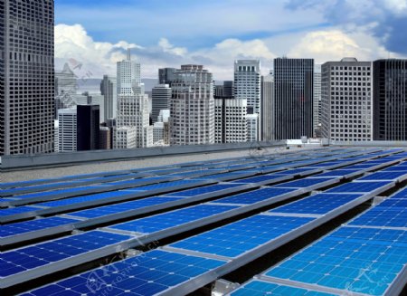 城市与太阳能电池板图片