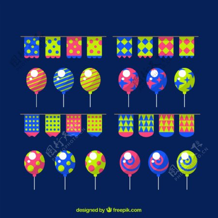 16款彩色拉旗和气球矢量