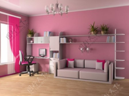 粉色书房装修设计图片