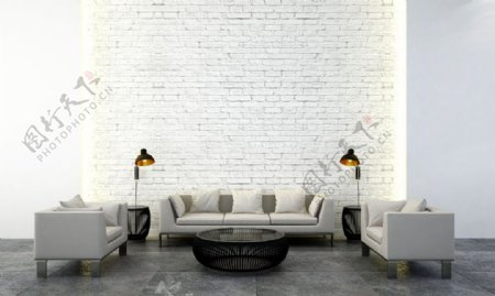 白色砖墙客厅效果图图片