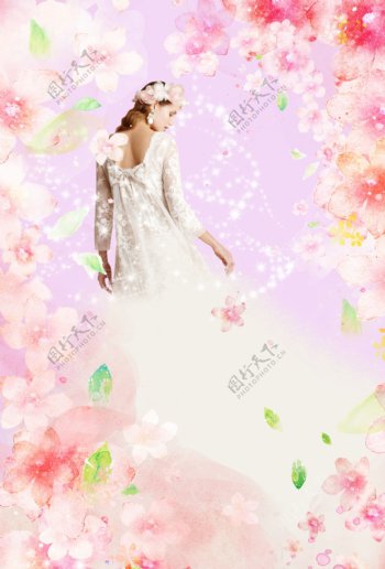 春日新娘可爱粉红色海报