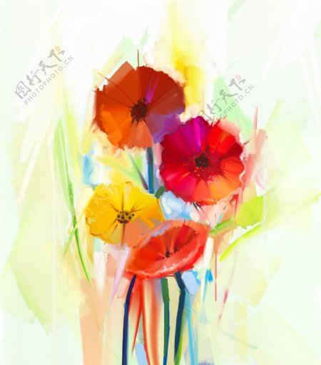彩色美丽花朵油画图片