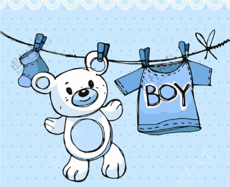 蓝色晾衣绳和玩具熊矢量图