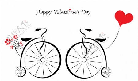 卡通自行车与爱心图片
