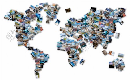 旅游照片拼成的世界地图图片