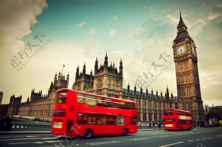 伦敦大本钟双层巴士风景图片
