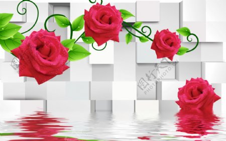 红色玫瑰画背景墙