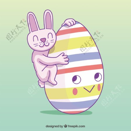 手工绘制的兔子快乐的复活节蛋