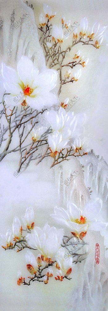 白色花卉背景墙