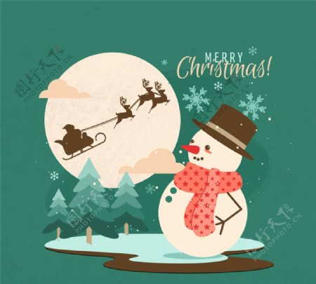 可爱雪人和圣诞雪橇矢量素材