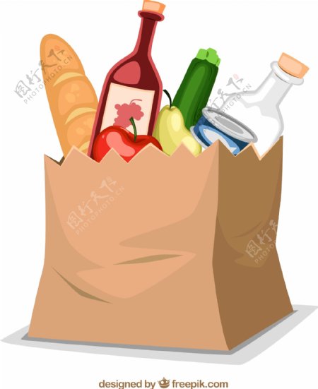 购物纸袋里的食物矢量素材