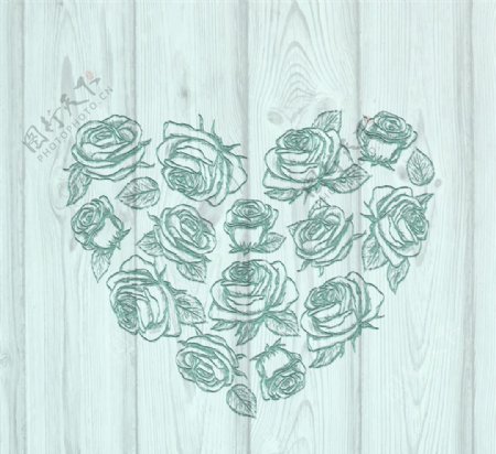 木板上的玫瑰花爱心矢量素材