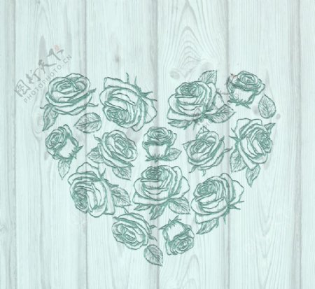 木板上的玫瑰花爱心