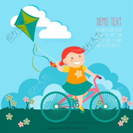 骑单车放风筝的女孩图片