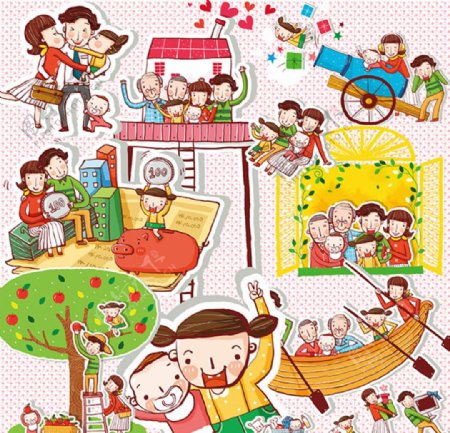 卡通手绘幸福家庭