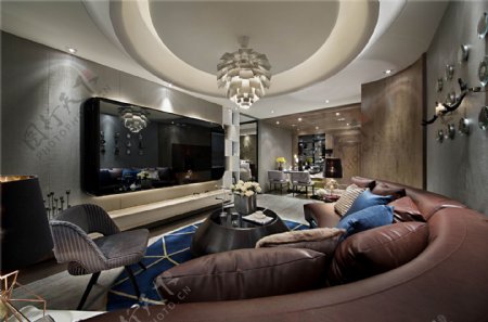 现代时尚客厅沙发电视墙设计图
