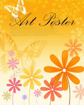 蝴蝶花朵底纹背景图案PSD分层素材
